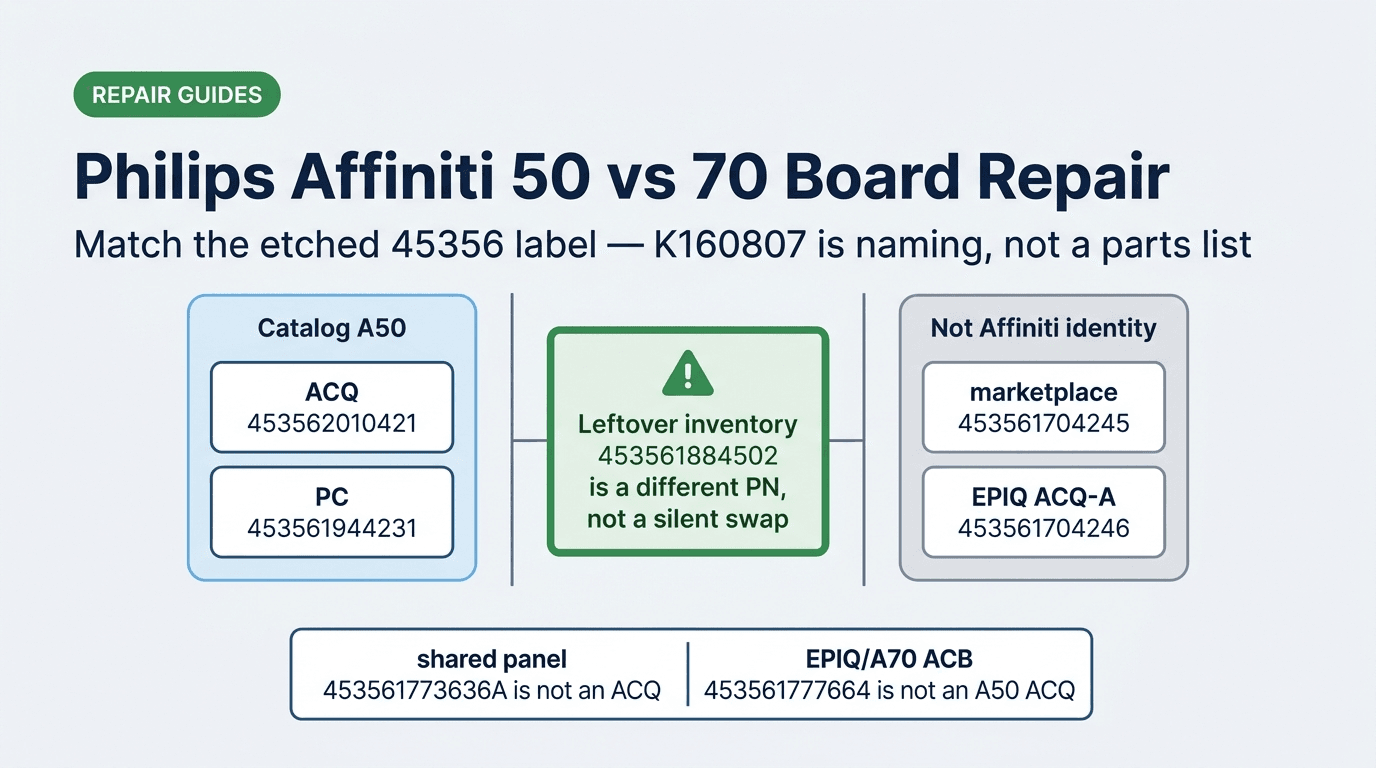 Editorial Repair Guides cover isolating catalog A50 ACQ 453562010421 and A50 PC 453561944231 from leftover inventory 453561884502, marketplace 453561704245, EPIQ ACQ-A 453561704246, shared panel 453561773636A, and EPIQ/A70 ACB 453561777664